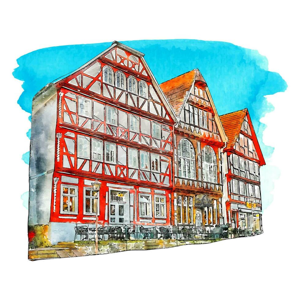 architettura fritzlar Germania acquerello mano disegnato illustrazione isolato su bianca sfondo vettore