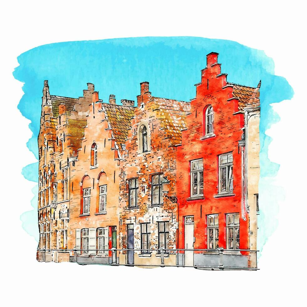 architettura Bruges Belgio acquerello mano disegnato illustrazione isolato su bianca sfondo vettore