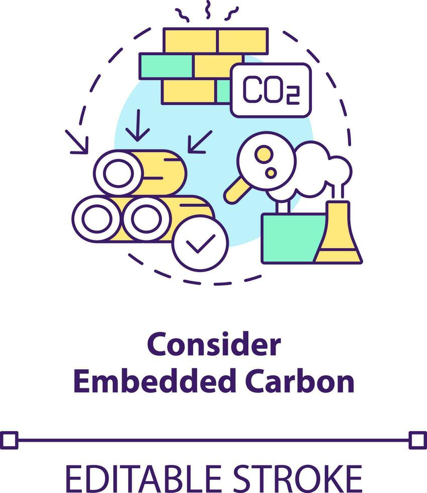 prendere in considerazione incorporato carbonio concetto icona. inquinamento impatto. netto zero design approccio astratto idea magro linea illustrazione. isolato schema disegno. modificabile ictus vettore