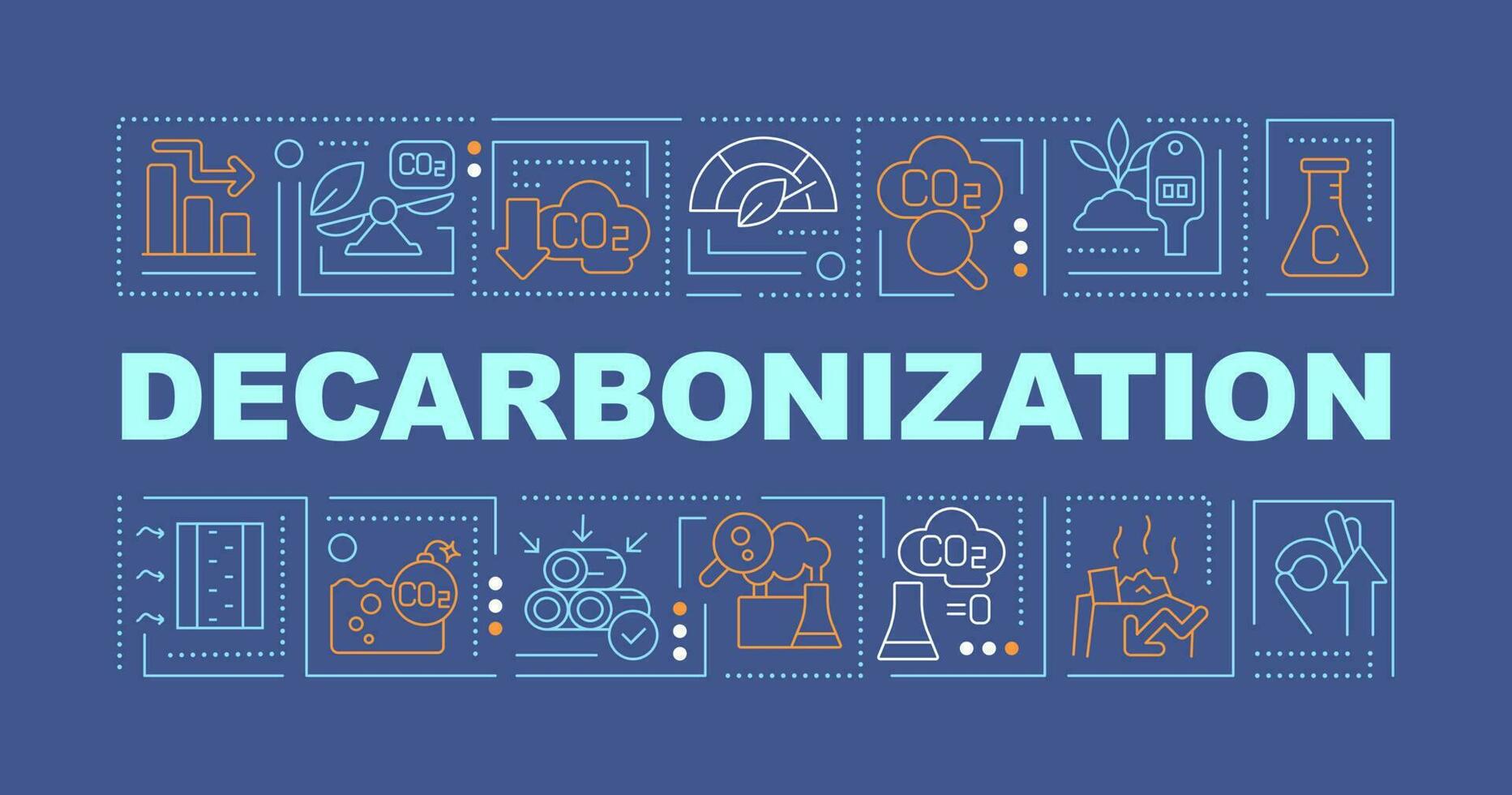 decarbonizzazione parola concetti buio blu striscione. proteggere ecologia. infografica con modificabile icone su colore sfondo. isolato tipografia. vettore illustrazione con testo