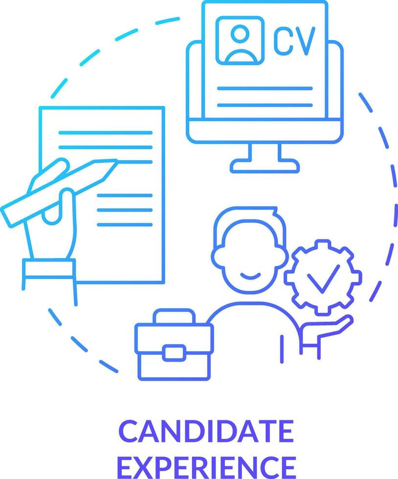 candidato Esperienza curriculum vitae blu pendenza concetto icona. professionale richiedente CV. lavoro cercatore abilità astratto idea magro linea illustrazione. isolato schema disegno vettore