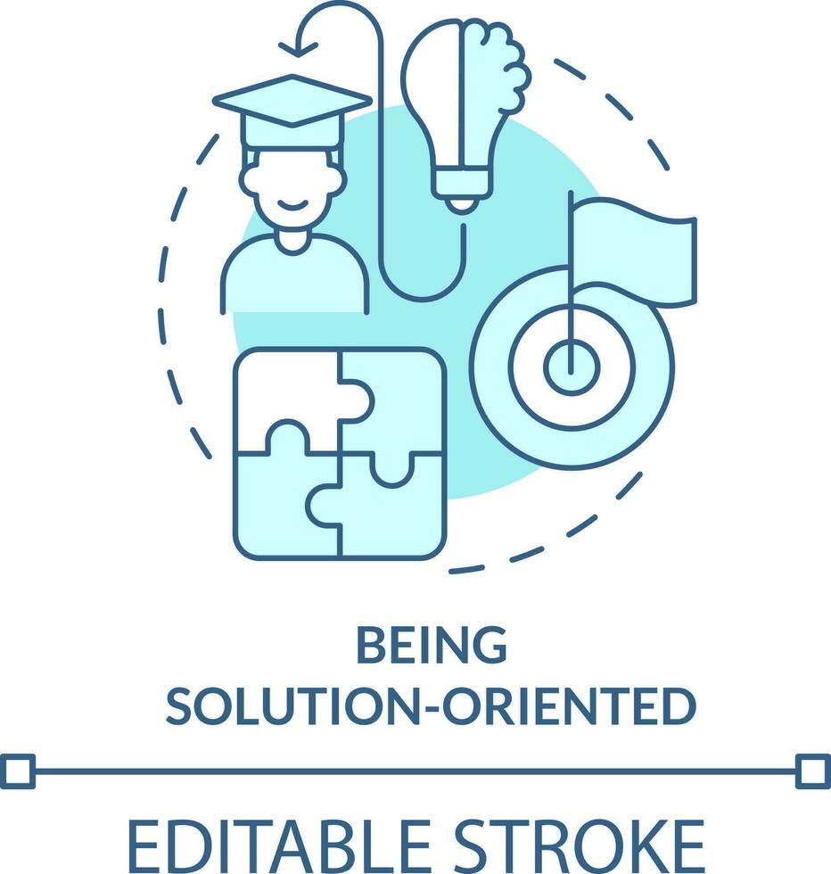 essere orientato alla soluzione turchese concetto icona. resilienza abilità astratto idea magro linea illustrazione. raggiungimento obiettivi. isolato schema disegno. modificabile ictus vettore