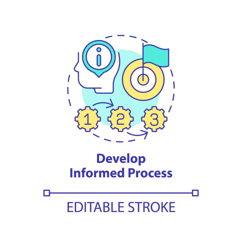 sviluppare informato processi concetto icona. commerciale strategia. causale ricerca beneficiare astratto idea magro linea illustrazione. isolato schema disegno. modificabile ictus vettore