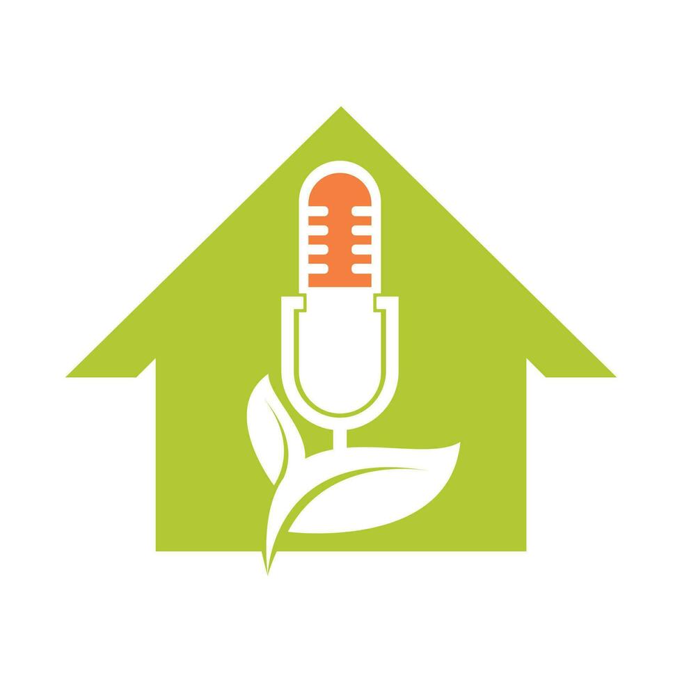 podcast foglia natura ecologia vettore logo design. logo del talk show podcast con microfono e foglie.