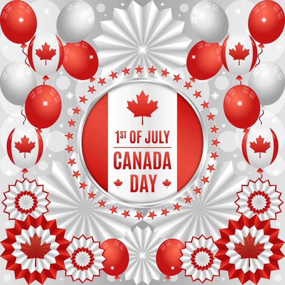 concetto di festa del giorno del Canada con palloncini e composizione di ornamenti di carta vettore