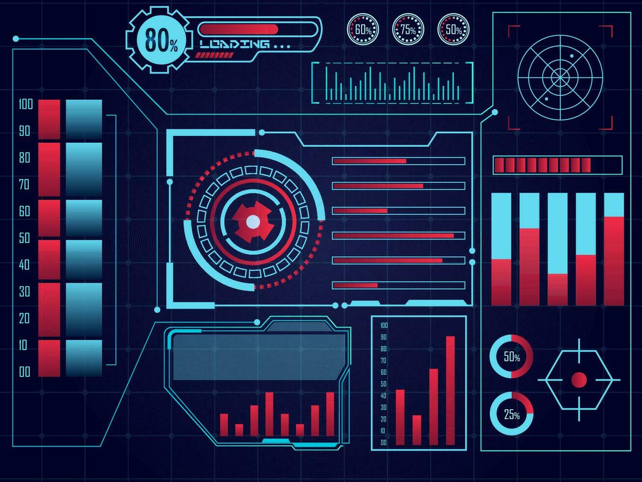 futuristico hud elementi, ui hud Infografica disposizione con statistico grafici per attività commerciale. vettore