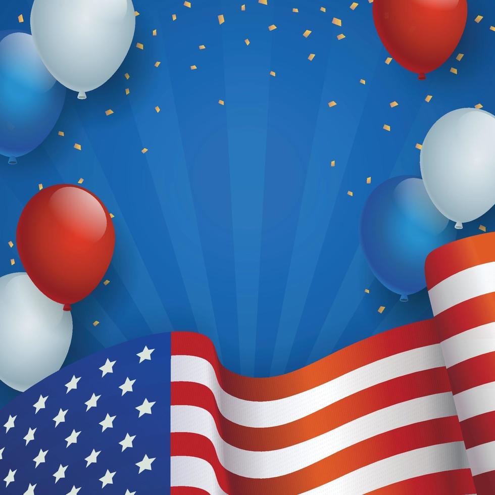 sfondo festa dell'indipendenza usa con ballon e bandiera vettore