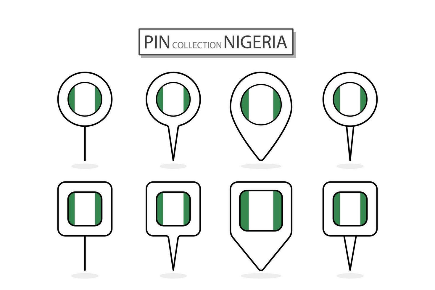 impostato di piatto perno Nigeria bandiera icona nel diverso forme piatto perno icona illustrazione design. vettore