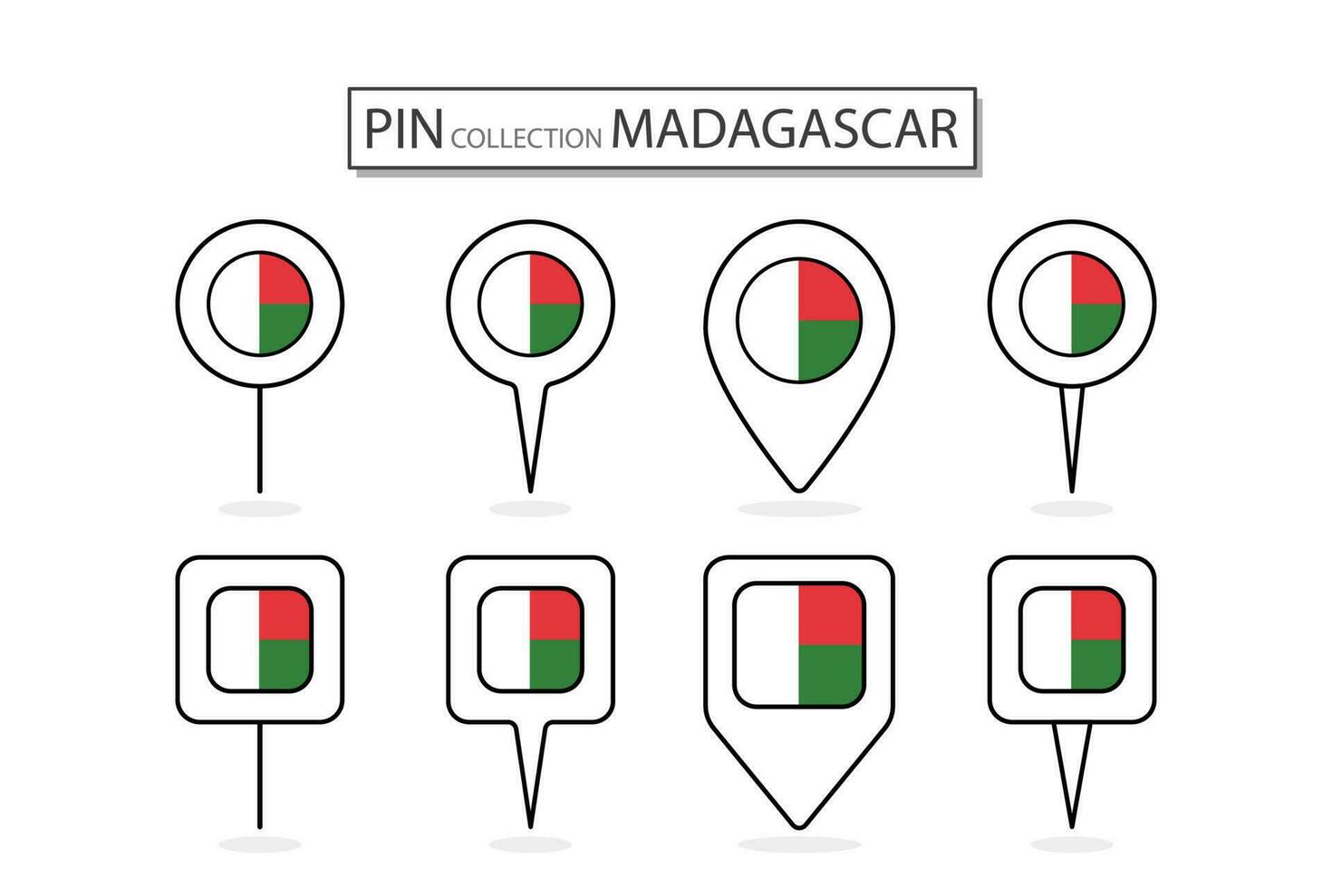 impostato di piatto perno Madagascar bandiera icona nel diverso forme piatto perno icona illustrazione design. vettore