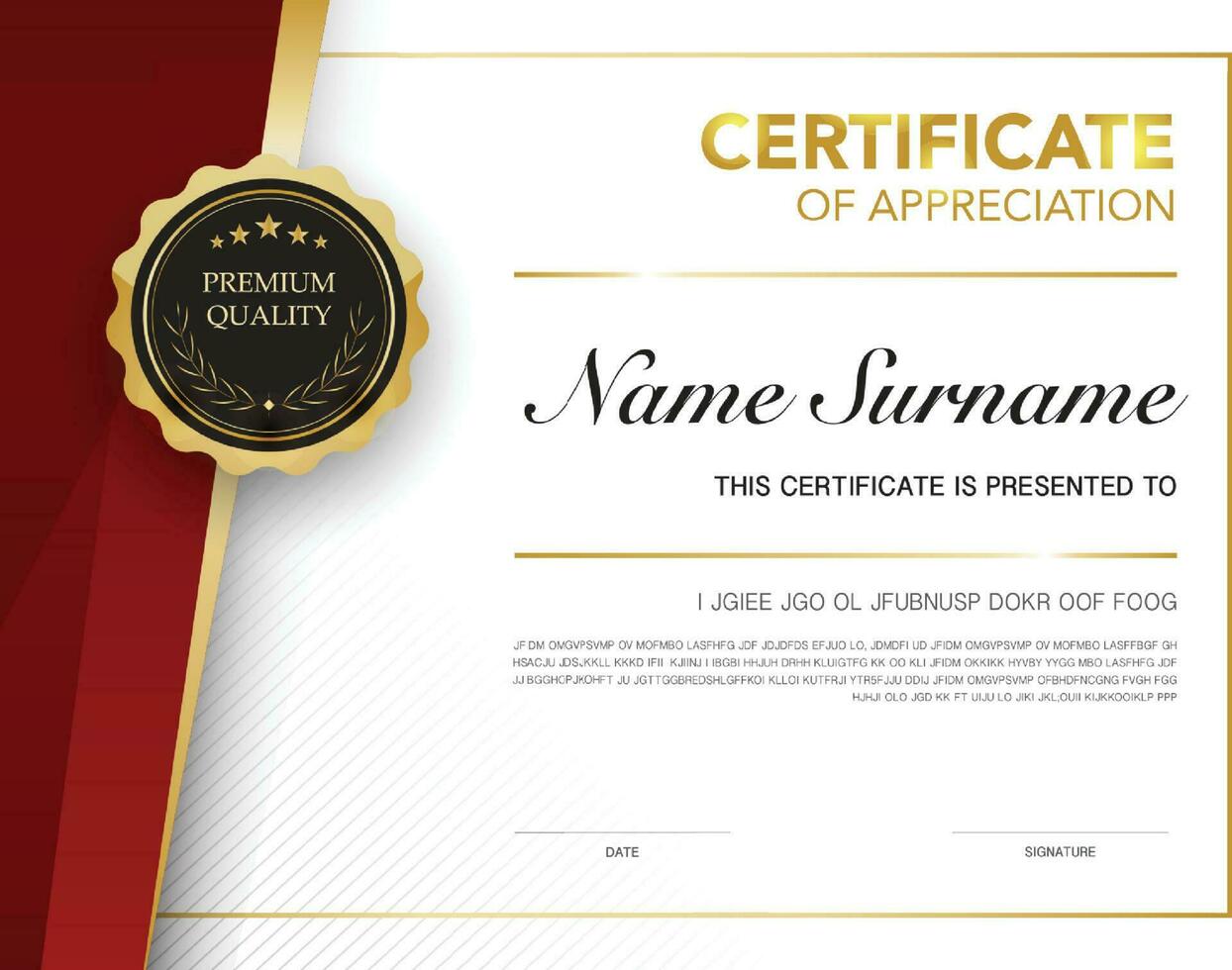 diploma certificato modello rosso e oro colore con lusso e moderno stile vettore Immagine premio vettore.