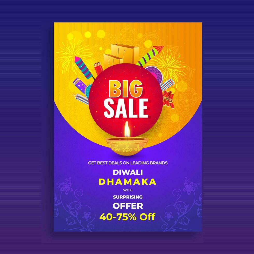grande vendita modello o aviatore design con petardi, shopping Borsa e sconto offrire per Diwali dhamaka. vettore