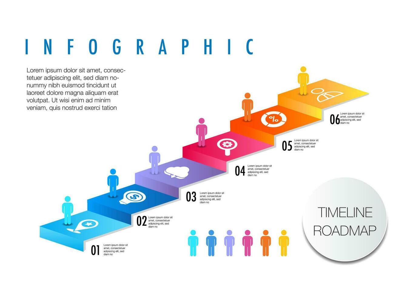 Infografica modello per progetto e pianificazione 6 scale livello moderno per completare un' progetto nel un' certo sequenza temporale, tabella di marcia, stadi, passo vettore