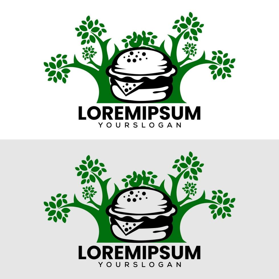vegetariano hamburger logo design vettore
