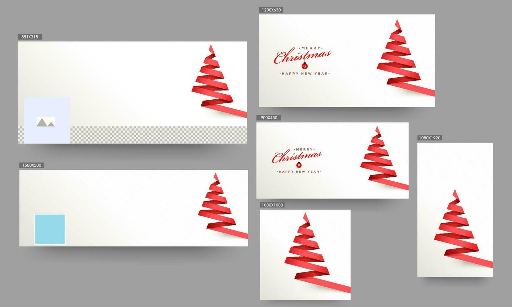 sociale media intestazione, manifesto e modello design con creativo natale albero fatto di rosso nastro su bianca sfondo per allegro Natale e contento nuovo anno celebrazione. vettore