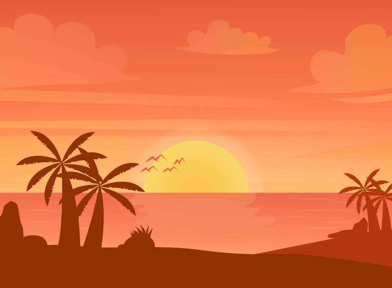 tropicale bellezza, tramonto silhouette disegno.vettore illustrazione vettore