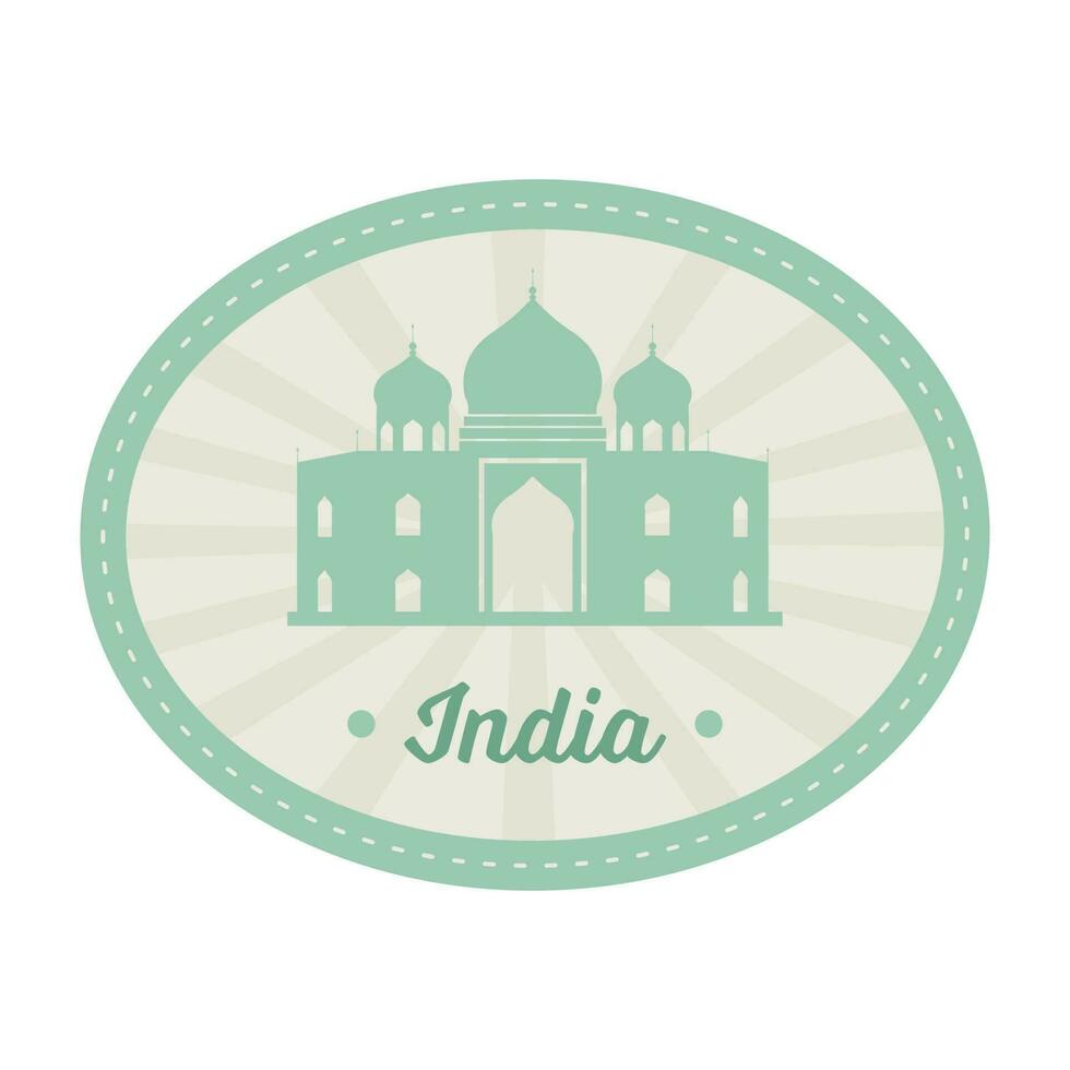 verde e grigio taj Mahal con raggi su ovale sfondo per India francobollo o etichetta design. vettore