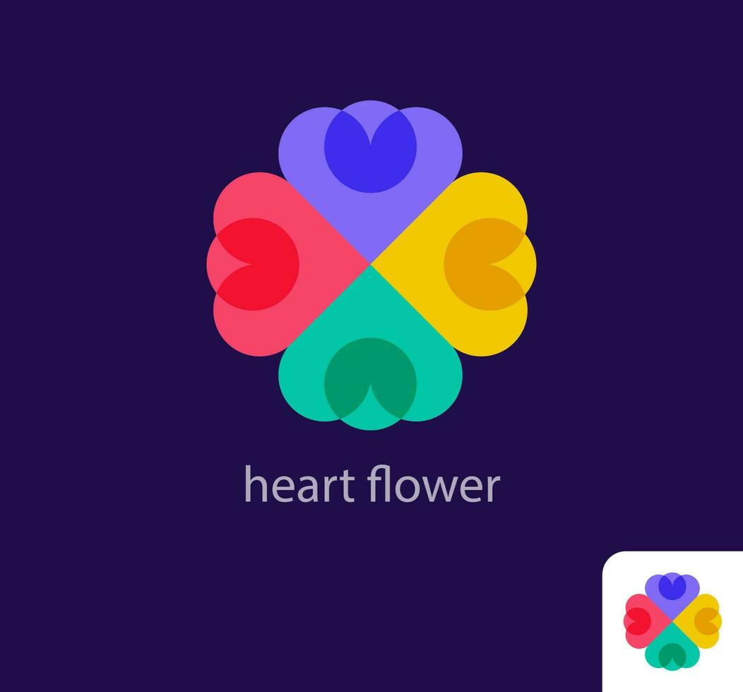 cuore e fiore combinazione logo. unico colore transizioni. romantico bonding logo modello. vettore. vettore