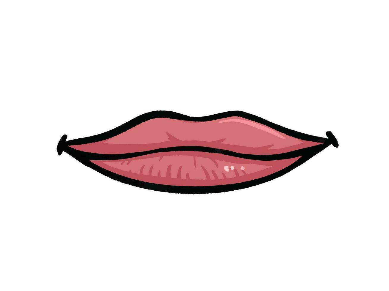 cartone animato styled donne femmina labbra o bocca sorridente vettore illustrazione isolato su orizzontale bianca sfondo. delineato semplice piatto arte styled labbra.