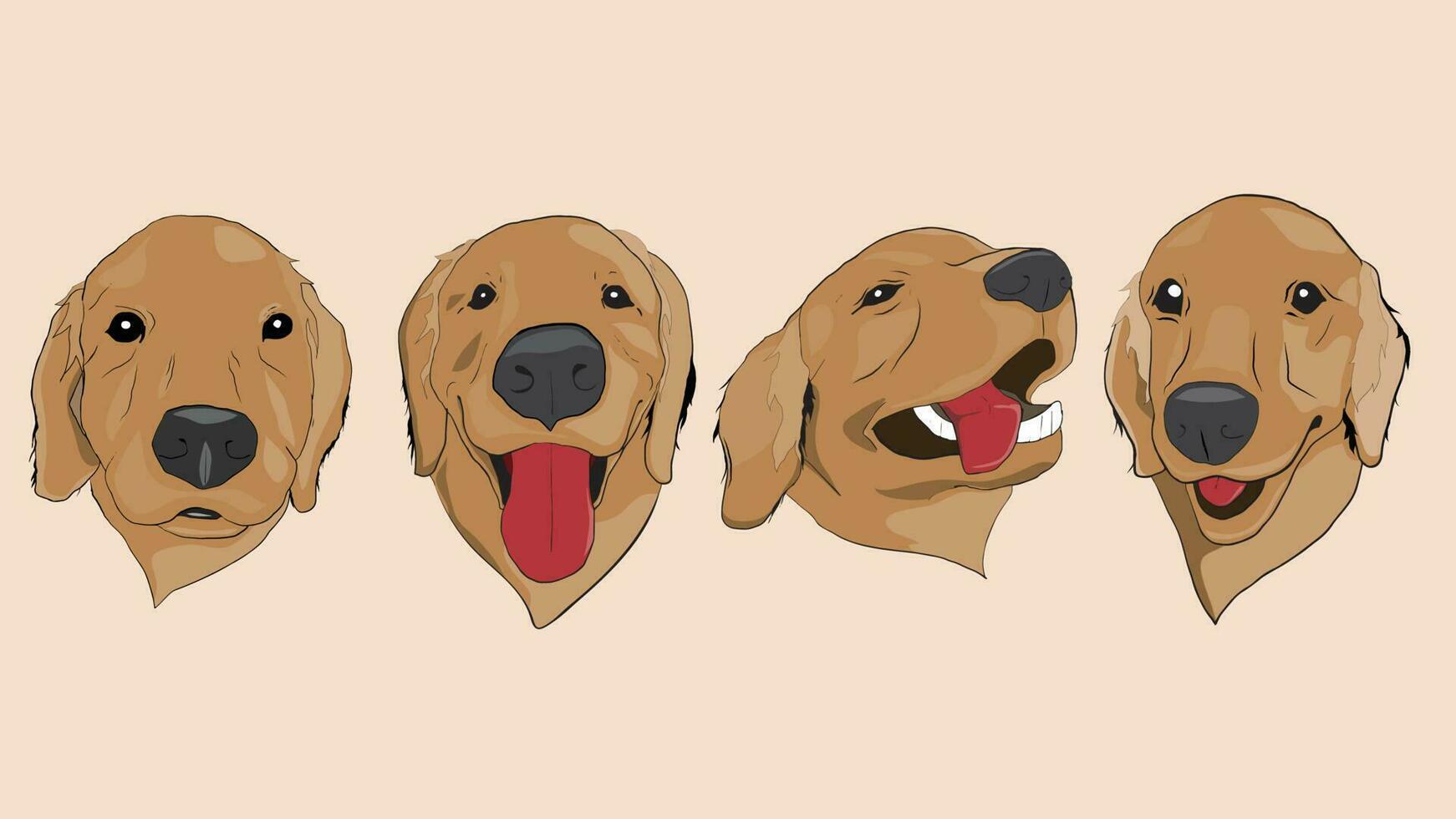 un' impostato di d'oro cane da riporto personaggi. essere cucciolo occhi, amichevole, felicità, sorridente. disegno a mano d'oro cane da riporto cartone animato. vettore