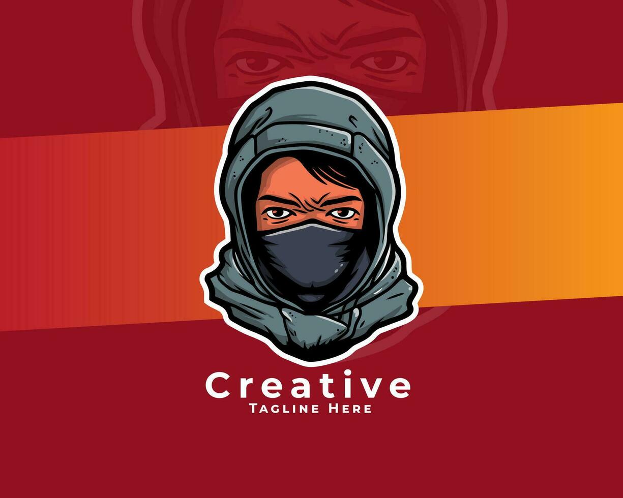 avatar pirata gamer portafortuna esport logo design , giovane indossare felpa con cappuccio e maschera, maschera logo, gioco logo, giocatori logo modello, ninja, maschera uomo , vettore eps file, avatar indossare maschera