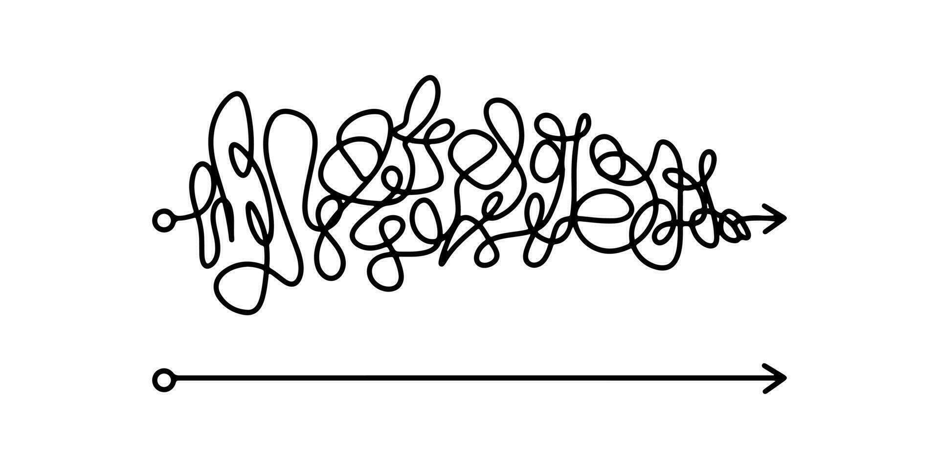 scarabocchio schizzo stile di mano disegnato confusione chiarezza vettore illustrazione per concetto design. semplificando il complesso. disordinato linea piace difficile e facile modo.