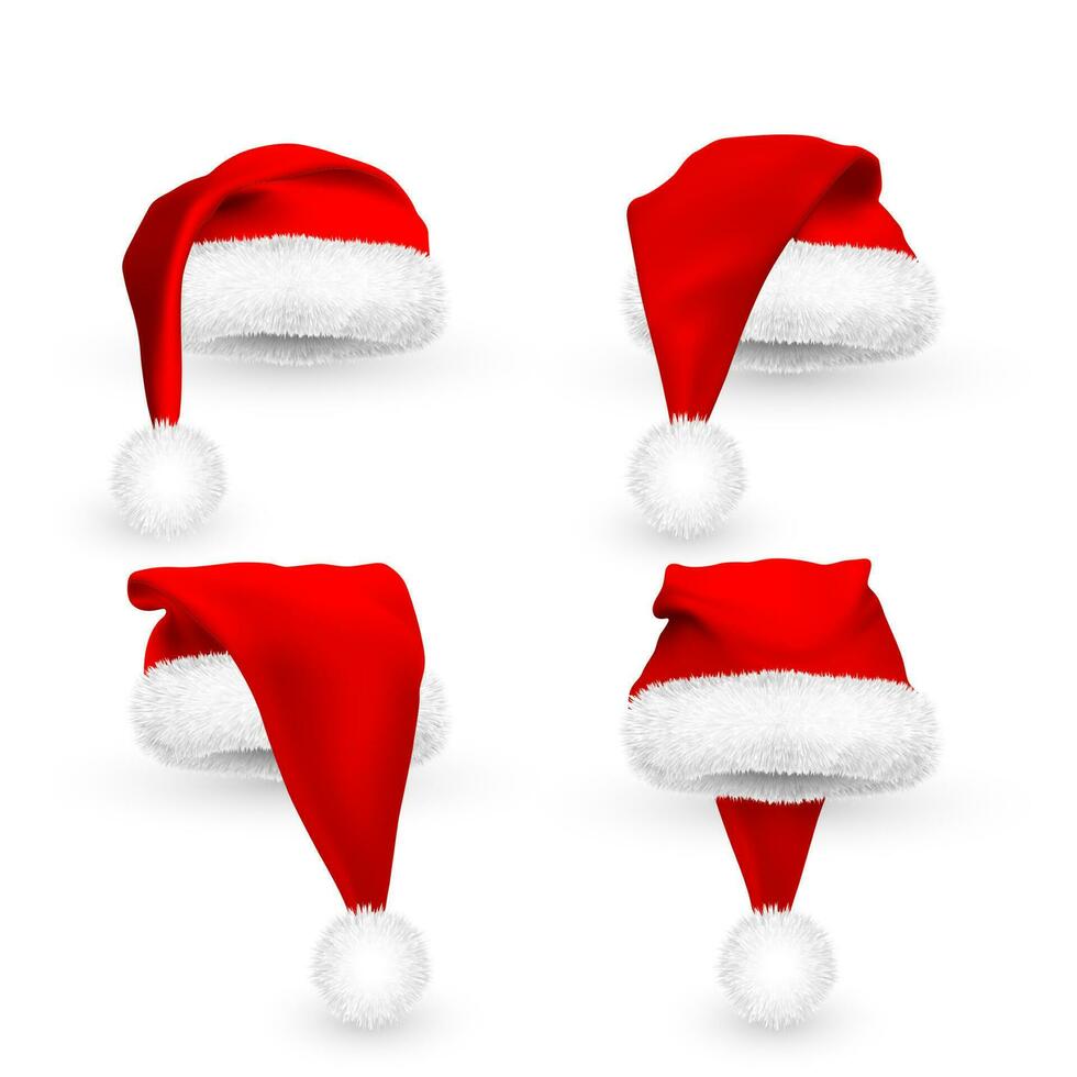 realistico rosso Santa Claus cappello isolato su bianca sfondo. pendenza maglia Santa Claus berretto con pelliccia. vettore illustrazione