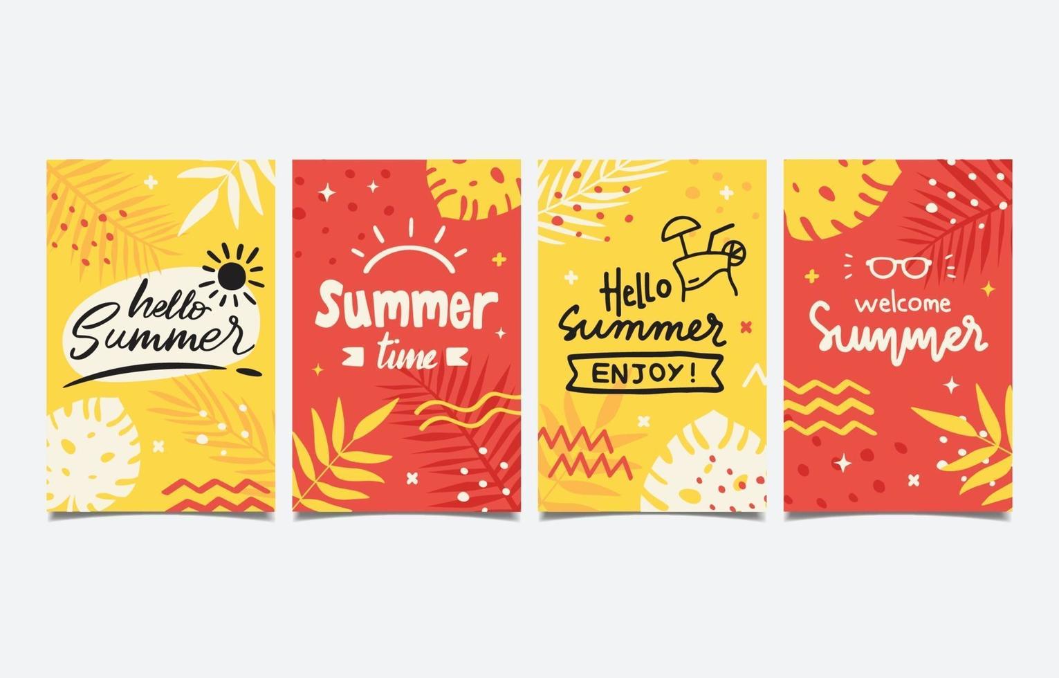 collezione di carte estive disegnate a mano vettore