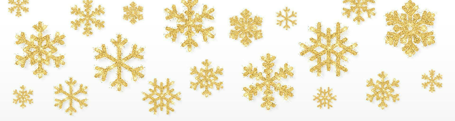 splendente oro i fiocchi di neve su bianca sfondo. Natale e nuovo anno sfondo. vettore illustrazione