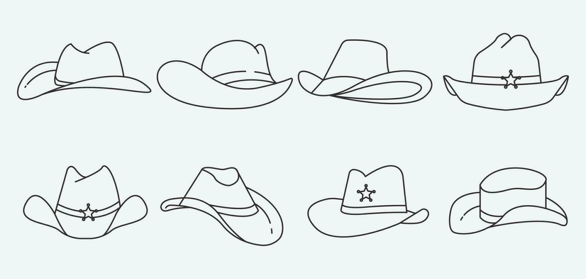 vario fascio cowboy cappello icona linea arte disegno, impostato cappello cowboy collezione vettore design.