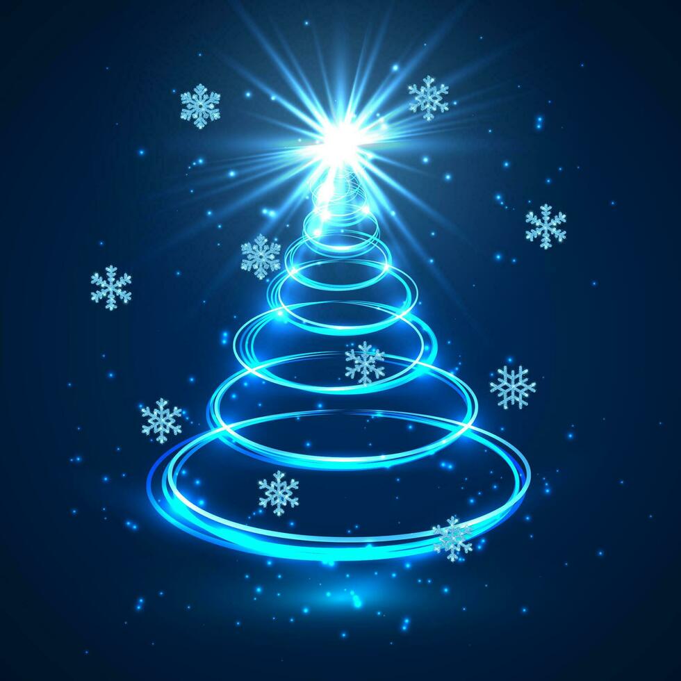 blu leggero Natale albero. saluto carta o invito. vettore illustrazione