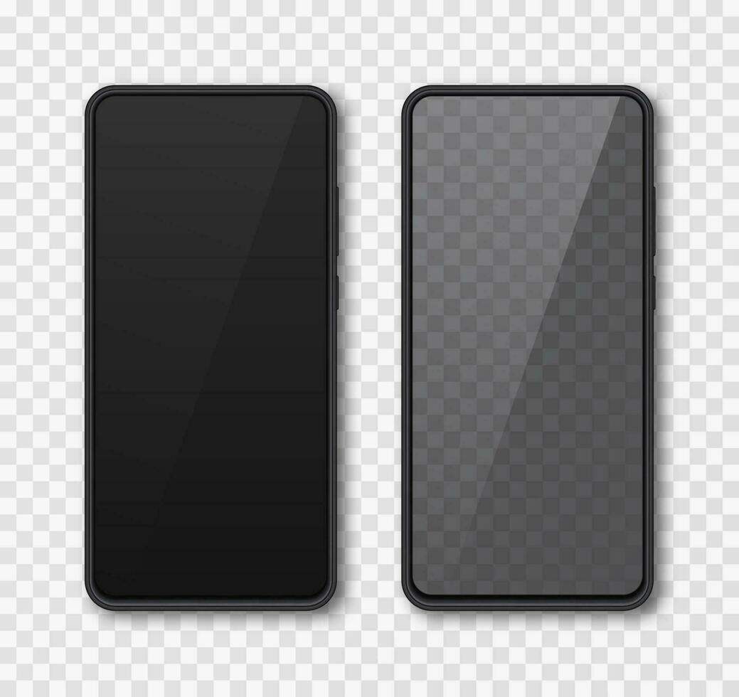 realistico smartphone finto su impostare. mobile Telefono Schermo isolato su bianca grigio sfondo. 3d modello illustrazione. vettore illustrazione