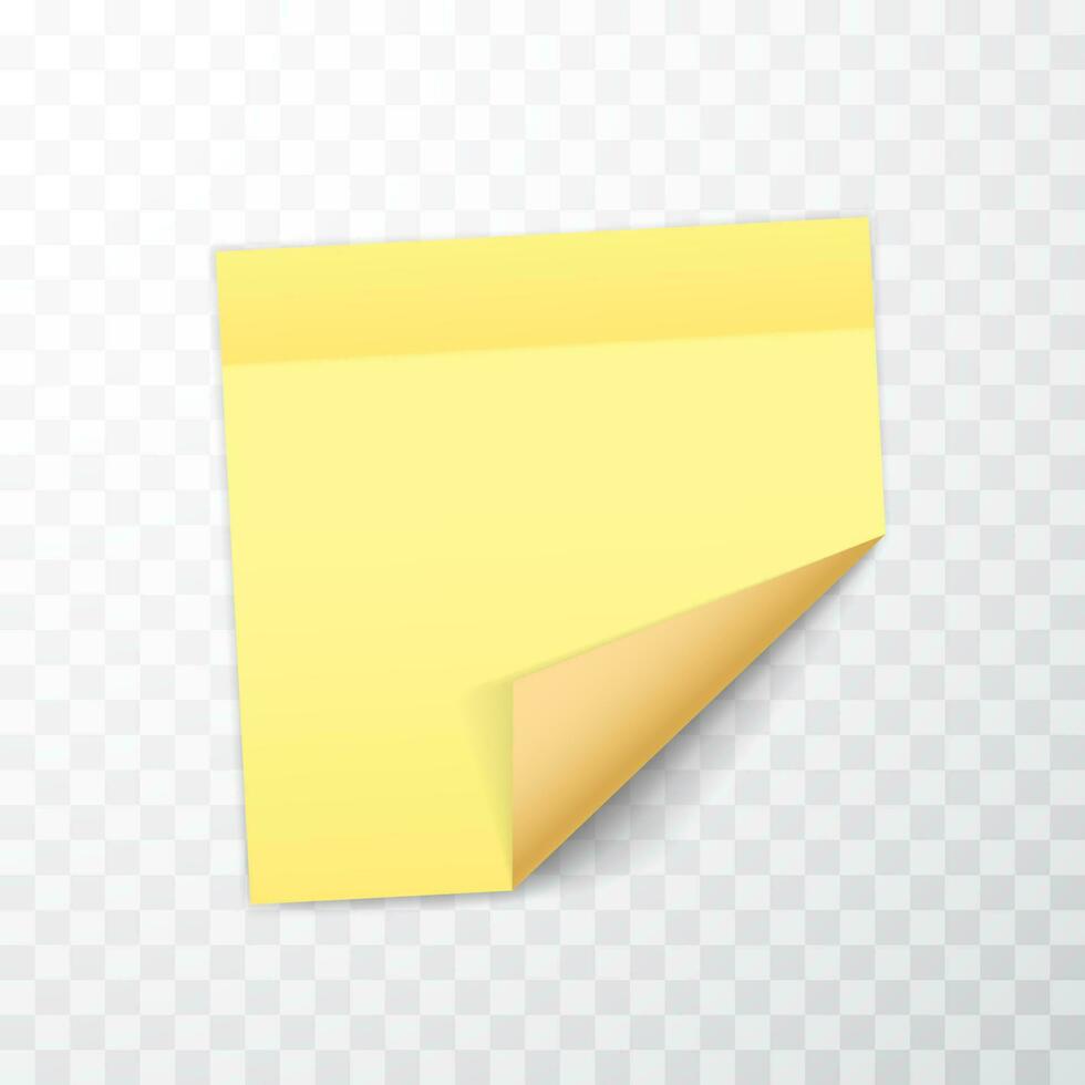 giallo colorato foglio di Nota documenti con arricciato angolo e ombra, pronto per il tuo Messaggio. realistico. vettore illustrazione