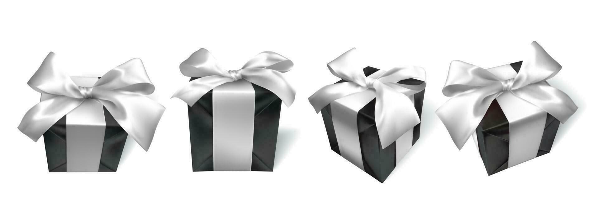 realistico nero regalo scatola con bianca arco isolato su bianca sfondo. vettore illustrazione