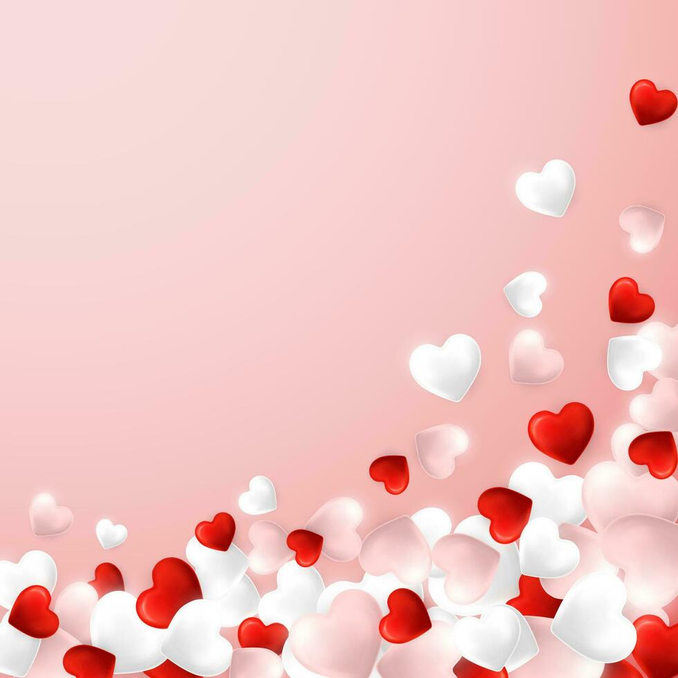 contento san valentino giorno sfondo, volante rosso, rosa e bianca cuori. vettore illustrazione