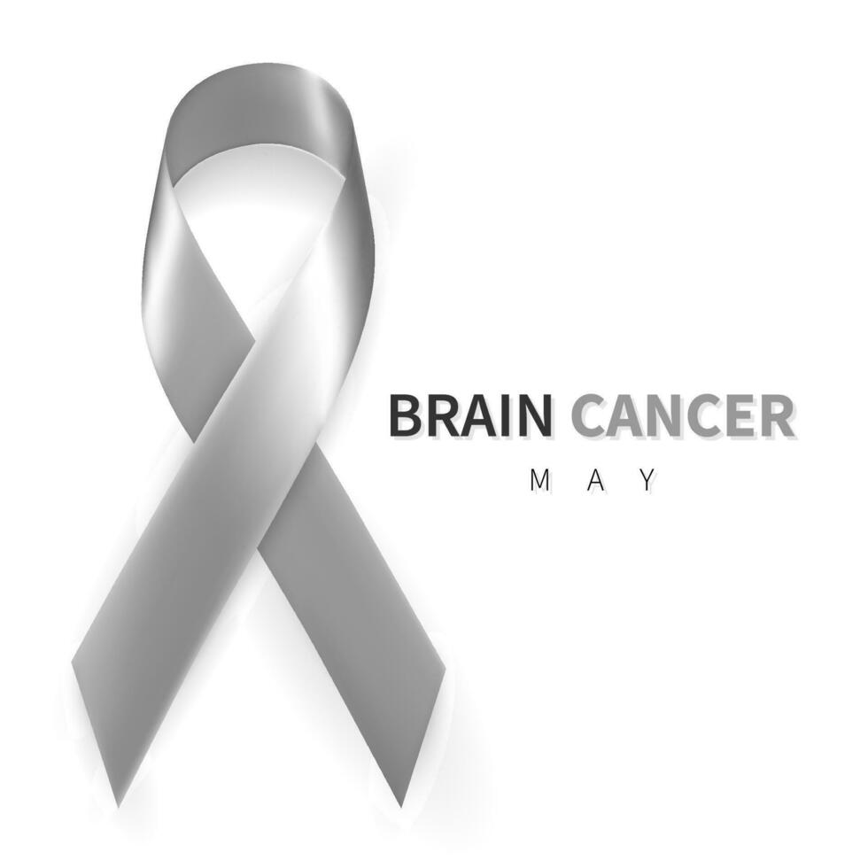 cervello cancro consapevolezza mese. realistico grigio nastro simbolo. medico design. vettore illustrazione