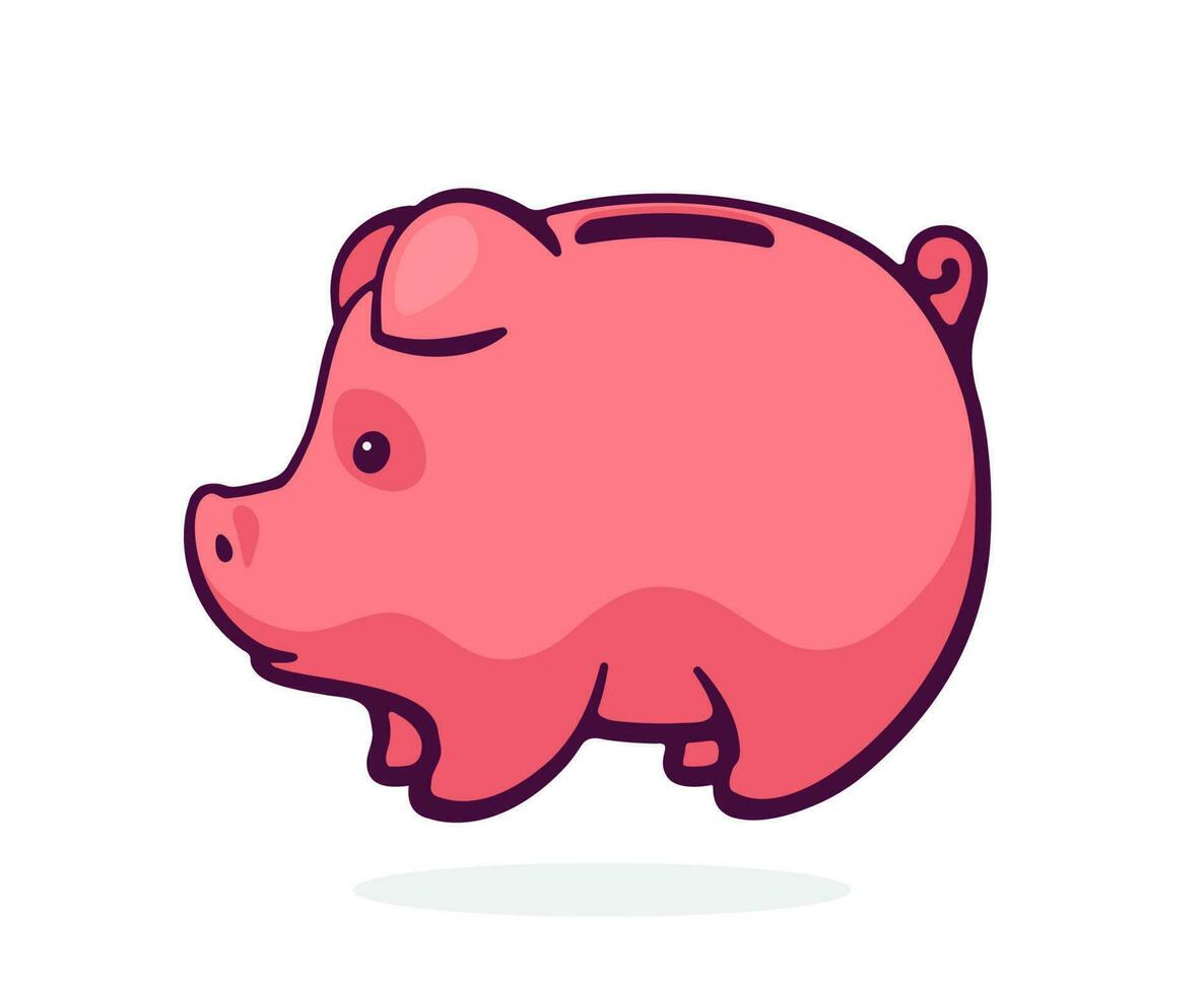 cartone animato illustrazione di porcellino banca per denaro contante i soldi nel lato Visualizza vettore