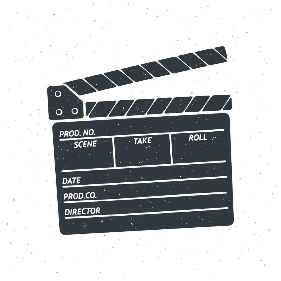 silhouette di Aperto ciak. vettore illustrazione. simbolo di il film industria, Usato nel cinema quando tiro un' film. modello per cartelli, vetrine, manifesti. isolato bianca sfondo