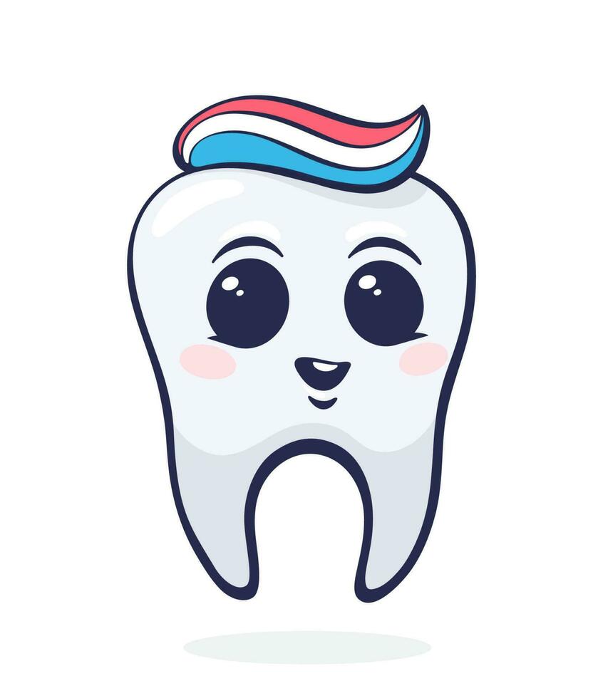 vettore illustrazione. contento sorridente salutare bambino umano dente con occhi e dentifricio. simbolo di somatologia e orale igiene.