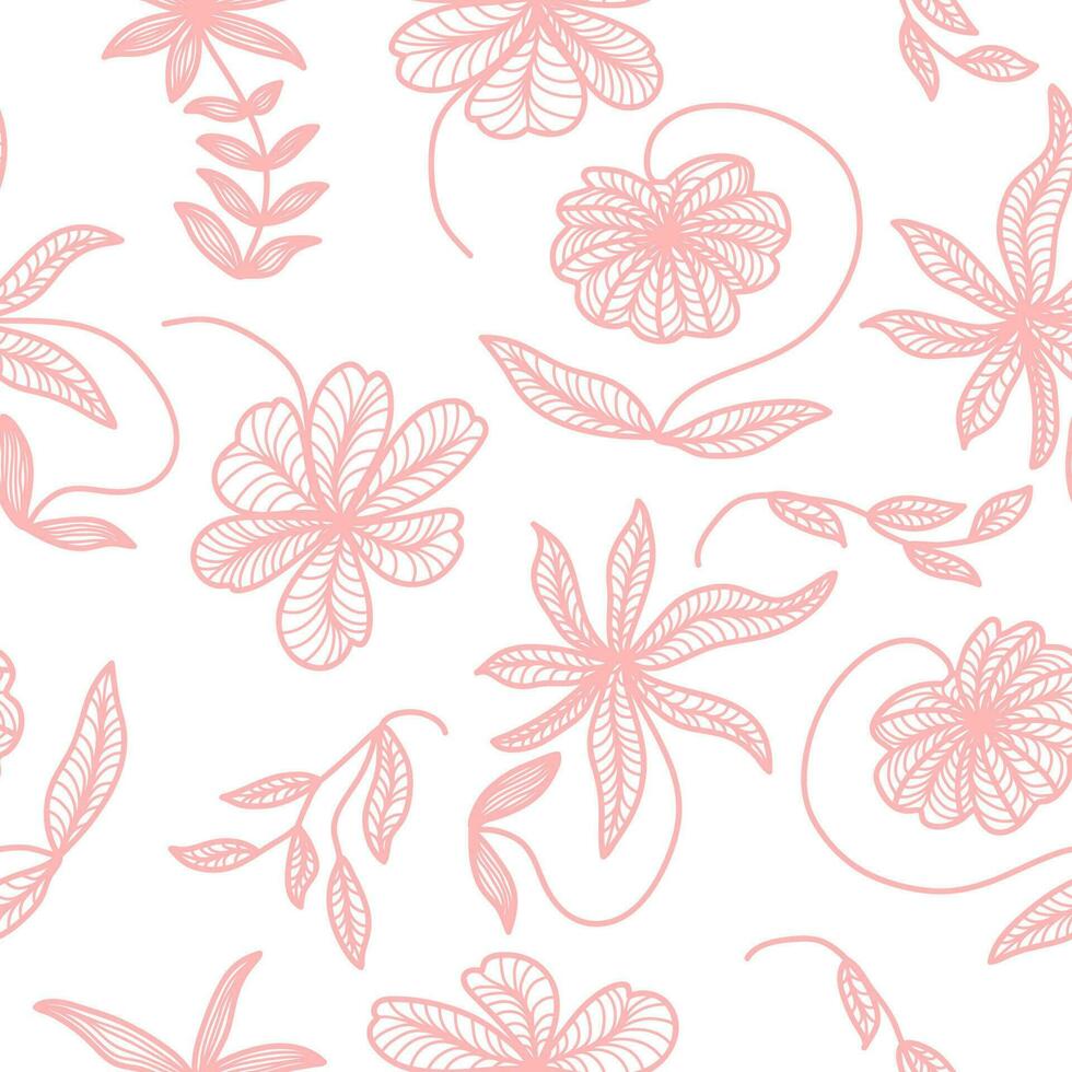 carino rosa floreale modello con mano disegnato stile su bianca sfondo. fiore motivo per moda, sfondo, involucro carta, sfondo, tessuto, tessile, abbigliamento, e carta design vettore