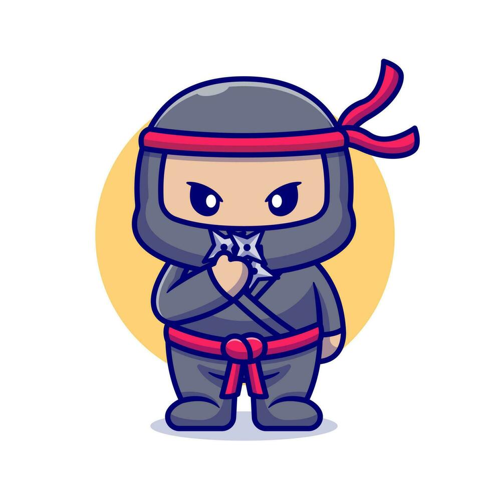 carino ninja con shuriken cartone animato vettore icona illustrazione. persone moda icona concetto isolato premio vettore. piatto cartone animato stile