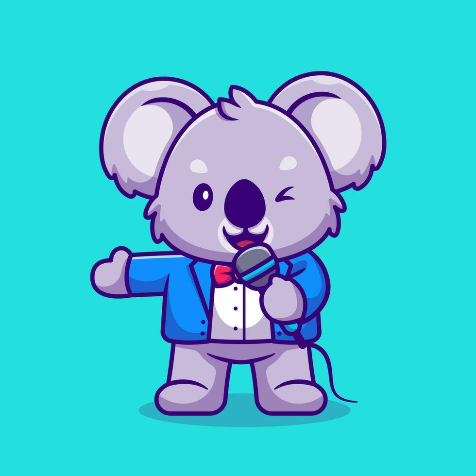 carino koala maestro di cerimonia Tenere microfono cartone animato vettore icona illustrazione. animale musica icona concetto isolato premio vettore. piatto cartone animato stile