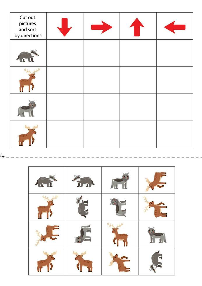 tagliare e colla bosco animali carte. sinistra, Giusto, su, fuori uso. vettore