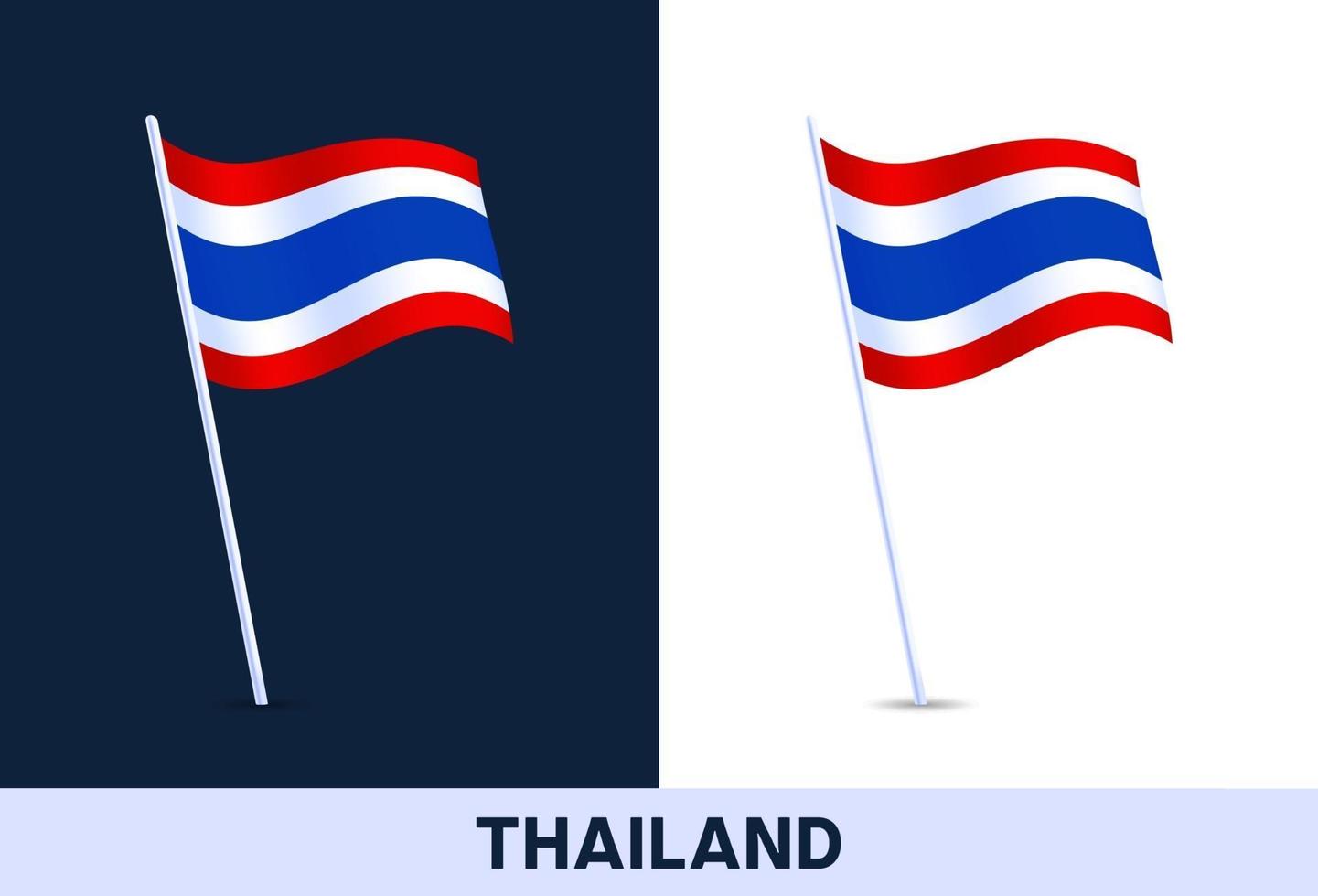 bandiera del vettore della Thailandia. sventolando la bandiera nazionale dell'italia isolato su sfondo bianco e scuro. colori ufficiali e proporzione della bandiera. illustrazione vettoriale.