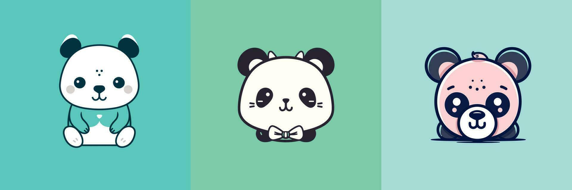 carino kawaii panda cartone animato illustrazione vettore