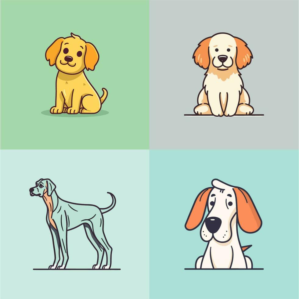carino cane kawaii cartone animato cucciolo chibi illustrazione impostato collezione vettore