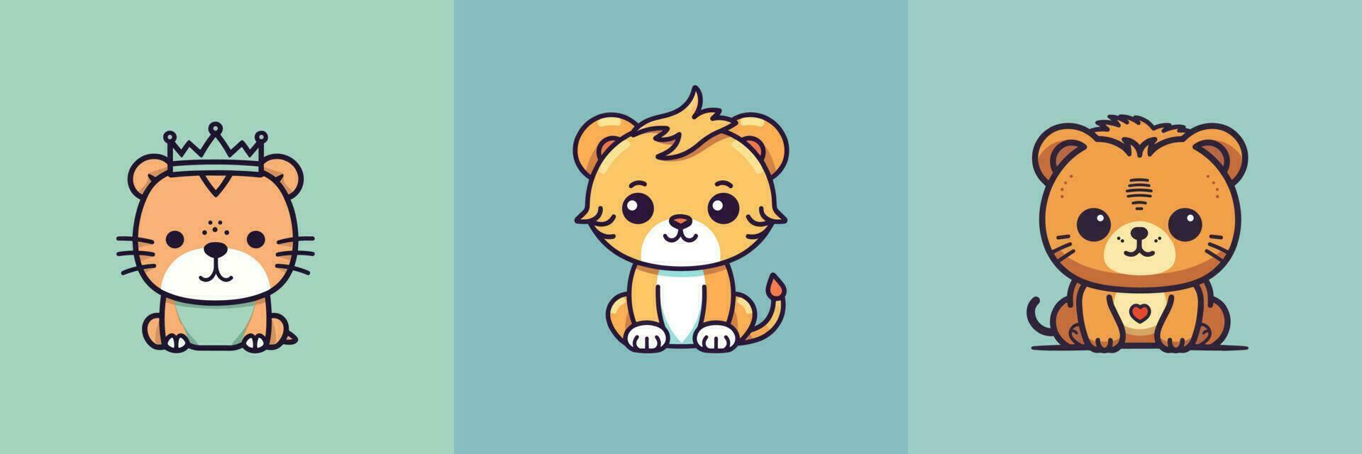 carino kawaii Leone cartone animato illustrazione vettore