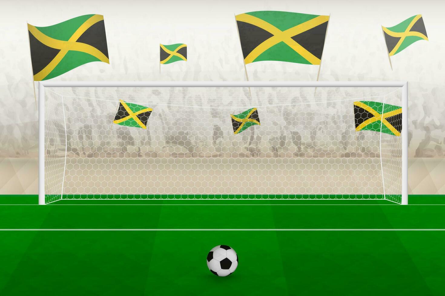 Giamaica calcio squadra fan con bandiere di Giamaica applauso su stadio, pena calcio concetto nel un' calcio incontro. vettore