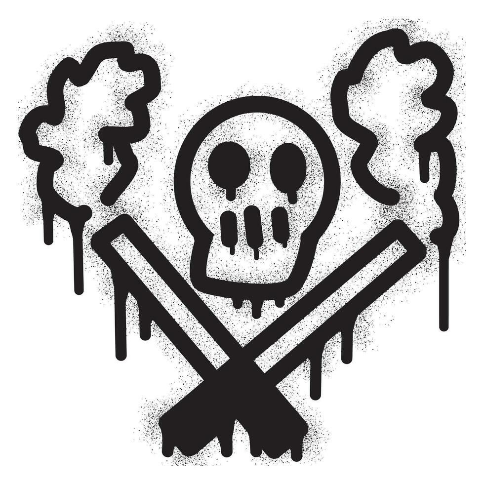 cranio e sigaretta attraversato con nero spray dipingere come un' simbolo di il pericoli di fumo vettore