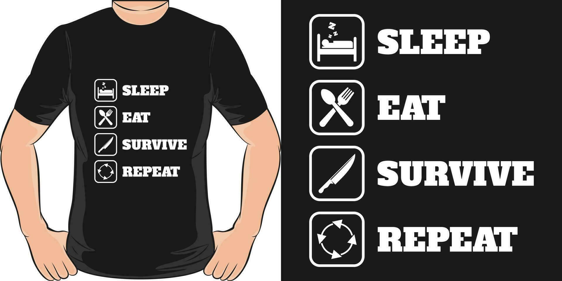 dormire mangiare sopravvivere ripetere, divertente citazione maglietta design. vettore