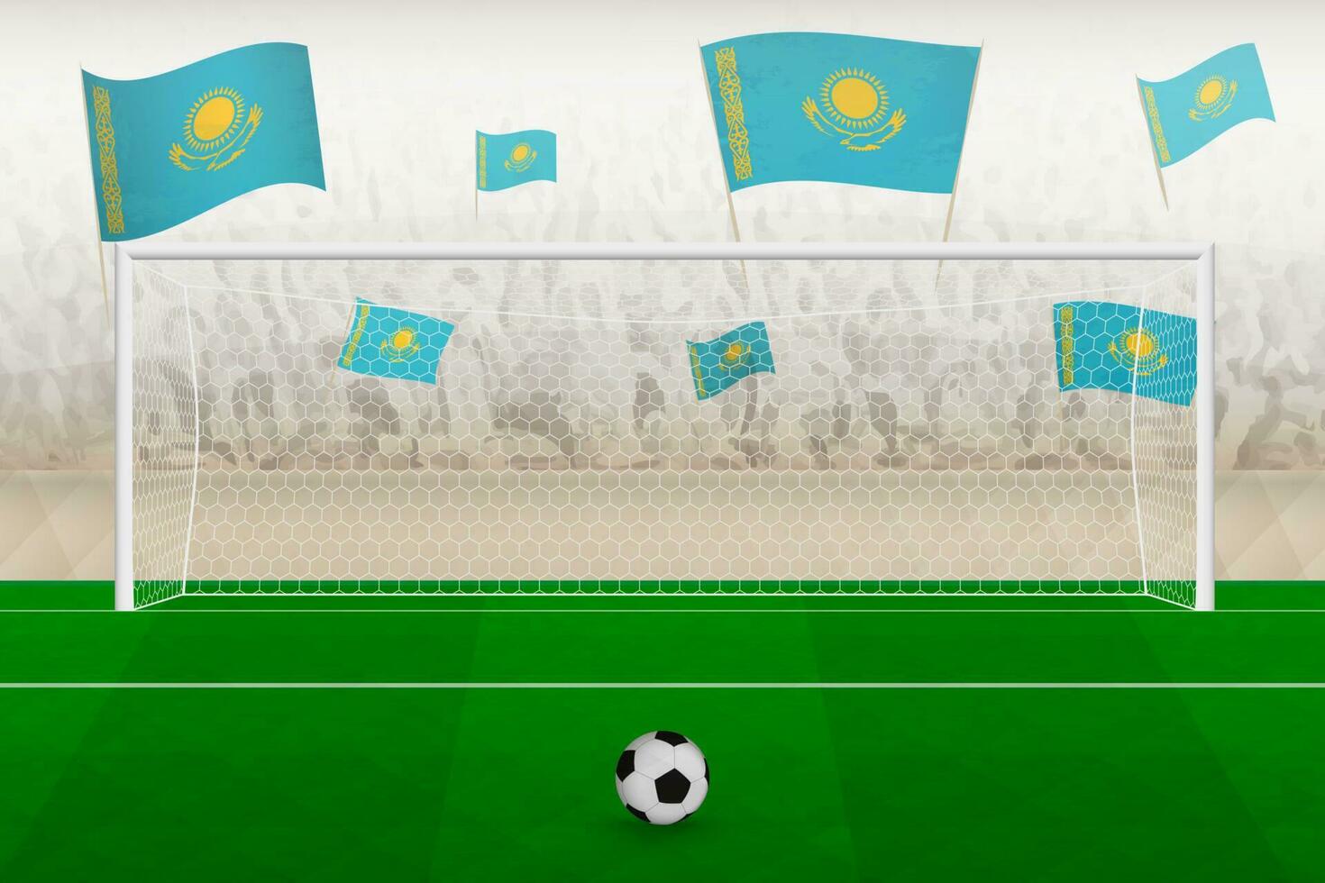 Kazakistan calcio squadra fan con bandiere di Kazakistan applauso su stadio, pena calcio concetto nel un' calcio incontro. vettore